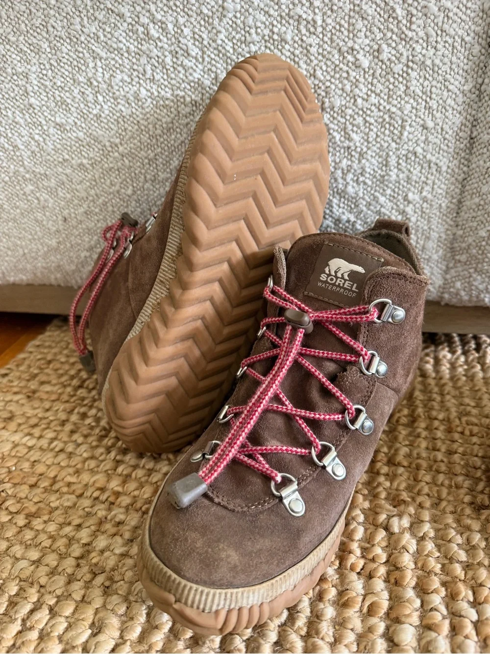 Sorel Brown Suede Kids Boot with Pink Laces